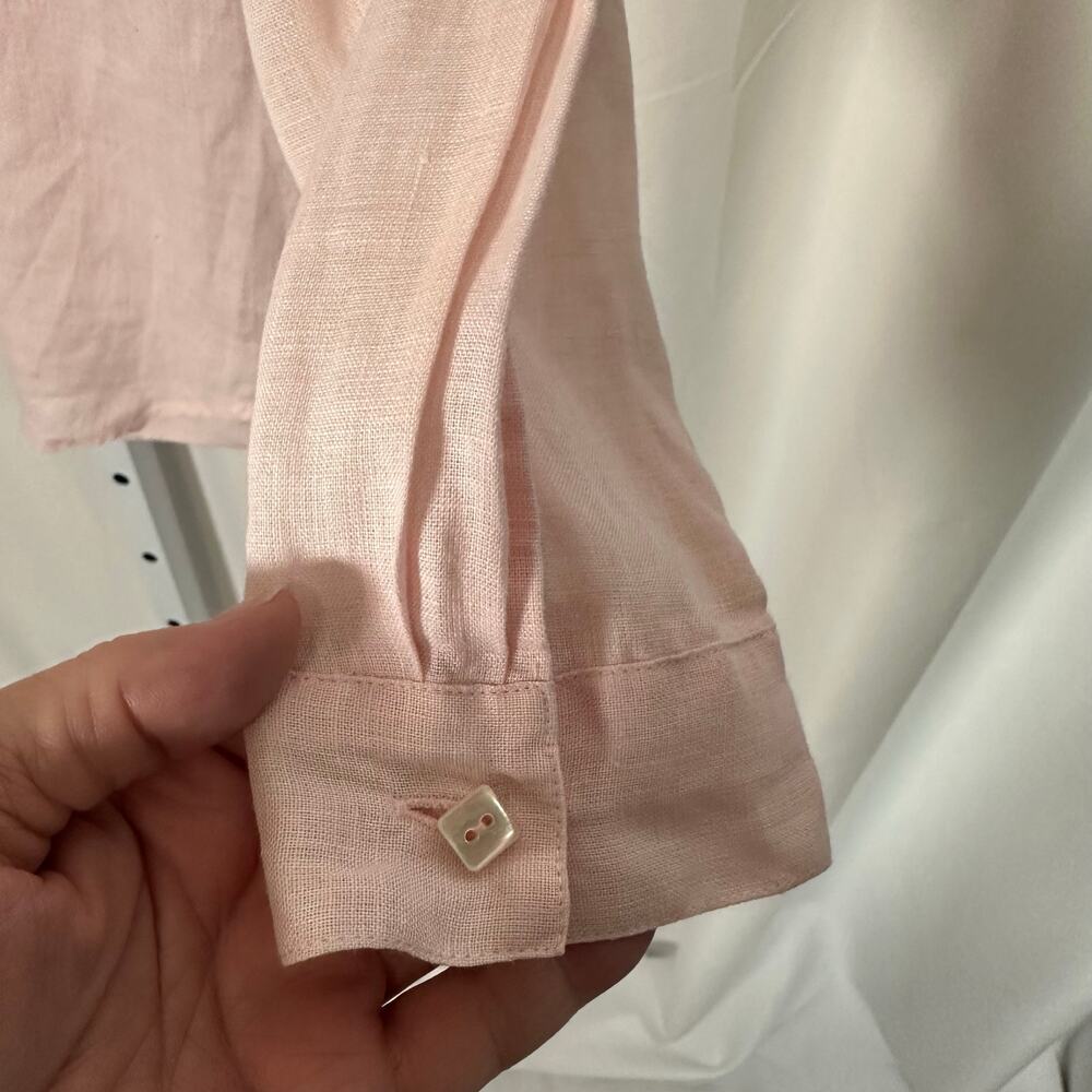 Dana Buchman Sz 12 100% Linen Petal Pink Square‎ Button Up Top Quiet Luxury - Picture 6 of 10